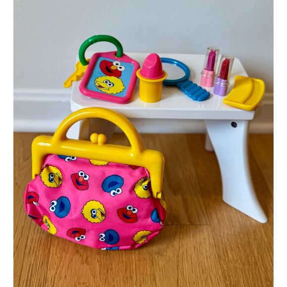 Vintage TYCO Sesame Street Elmo Big Bird Child Toy Purse Bag with Accessories - Picture 1 of 3